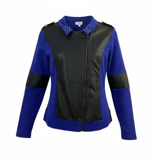 D-Signed Disney Blue & Black Faux Leather Zip Jacket Womens L 14/16 Moto Style thumbnail 1