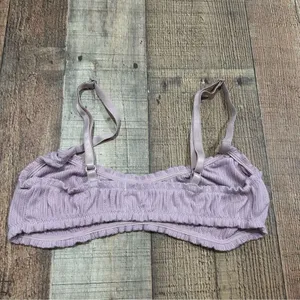 Free People Intimately Mauve Ribbed Bralette Medium M Ruched Lettuce Edge Crop thumbnail 4