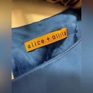 Alice + Olivia 100% Silk Paris Blue Balloon Sleeve Mini Smock Min Dress Sz S thumbnail 2
