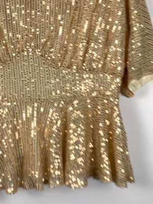 Grace Karin Womens Top 1XL Gold Sequin V Neck Batwing Peplum Party Blouse thumbnail 5