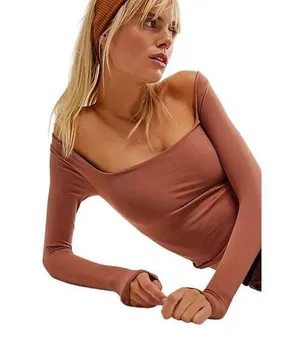 Intimately Free People Clean Lines Long Sleeve Crop Top Square Neck Pink Medium thumbnail 1