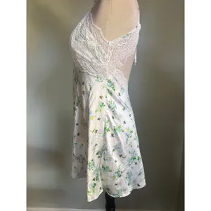 Dainty boho cute Satin Lace Slip Dress blue Floral Bee Open y2k Mini cottage M thumbnail 5
