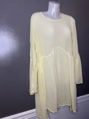 LACAUSA Anthropologie Dress Women Medium Yellow Sheer Bell Sleeve Trapeze Swing thumbnail 3
