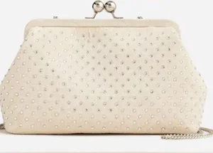 J.Crew Portofino canvas cream clutch with silver studs thumbnail 1