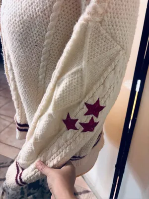 Taylor Swift Inspired Folklore Sweater Women Cardigan Small Cable Knit Stars red thumbnail 9