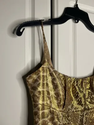 Vintage Y2K Tracy Reese Silk Gold Metallic Snakeskin Mini Party Dress thumbnail 14