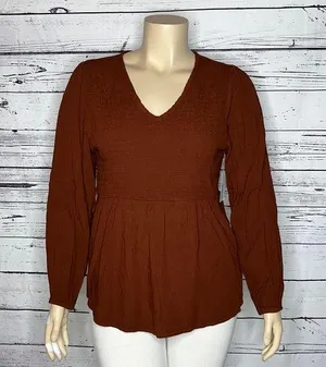 Sonoma NWT Size XL Brown Smock Elastic V-Neckline Boho Peasant Top Blouse thumbnail 1