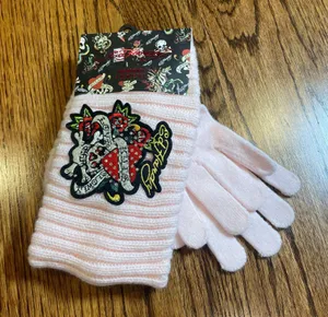 Ed Hardy Pink Headband and Glove Set O/S thumbnail 1