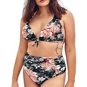 Cupshe Bikini Set Womens Medium Black Floral‎ High Waisted Halter Swimsuit NWT thumbnail 11