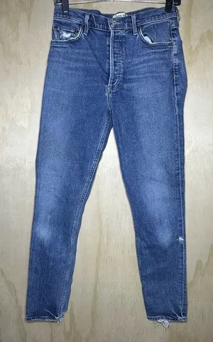 AGOLDE Nico High-Rise‎ Skinny Jeans Blue Bottom Distressed Denim Jeans Size 27 thumbnail 1