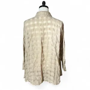 Limited‎ Linen Checkered Open Front Long Sleeve Coastal Sustainable Cardigan M thumbnail 2