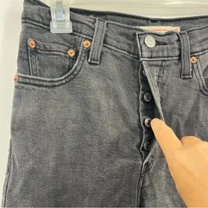 Levi’s Ribcage Straight Ankle Jeans 26 Gray Black Super High Rise Button Fly thumbnail 2