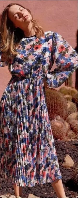 Misa Los Angeles Juliana Pleated Midi Dress In Tie Dye Floral New Size XS thumbnail 1