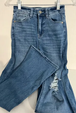Nature Denim Ladies Distressed Flare Bottom Jeans thumbnail 2