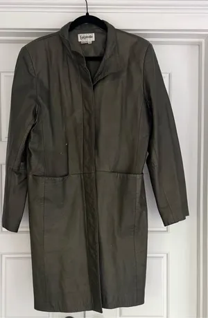 Bagatelle Olive Green Long Leather Jacket, size 14 thumbnail 1