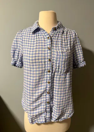 Pilcro Linen Blue Gingham Button Down Shirt thumbnail 1