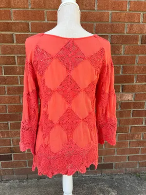 FreePeople 3/4 sleeve crochet top with intricate detailing thumbnail 4