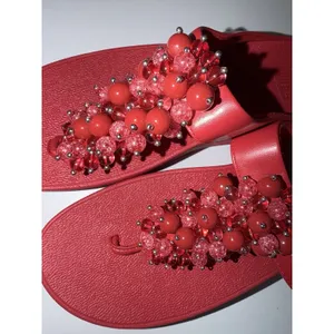 Fitflop‎ Sandals Deco Cha Cha Red Beaded Toe Thong Wedge T Strap Sandal Size 7 Z thumbnail 6