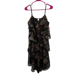 Free People Dress SZ 6 Daisy Chain Floral Plaid Chiffon Tiered Ruffle Sheer Boho thumbnail 3