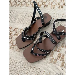 Zara Black Studded Ankle Wrap Sandals Size 38 / 7 or 7.5 thumbnail 3