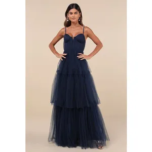 NWT Lulus Unforgettable Poise Navy Blue Tulle Bustier Tiered Maxi Dress Gala XL thumbnail 2
