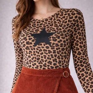 Leopard Print Long-Sleeve Top with Black Star - Women thumbnail 1