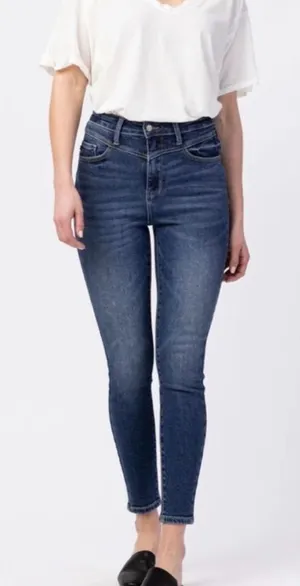 Judy Blue High Rise Western Front Yoke Skinny Jeans Medium Wash Denim thumbnail 1