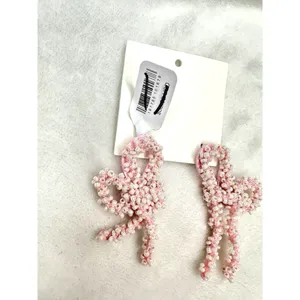 NEW Free People Brandy Bow Dangles Earrings Beaded In Pink Elegant Femme Funky thumbnail 2