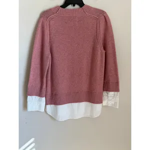 Brochu Walker Layered Look Cashmere Sweater Womens L Pink White Crewneck thumbnail 3