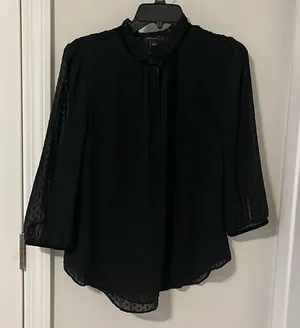 Ann Taylor black polka dot key hole blouse in size Medium thumbnail 1
