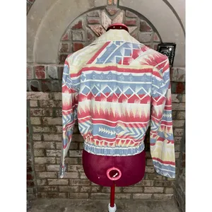 Jean Jacket Aztec print cropped Vintage 1980s red blue cream thumbnail 4