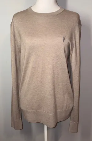 ALL‎ SAINTS Taupe Crew Neck Long Sleeve Sweater Lightweight thumbnail 1