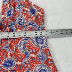 Maeve Anthropologie Halter Dress Button Front Linen‎ Blend Red Blue Large thumbnail 3