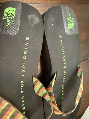 The North Face Size 8 Black Flip Flops with Green, Orange, and Brown Straps thumbnail 2