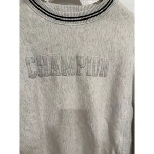 Champion Reverse Weave Sweatshirt Oatmeal Heather Striped Trim Women's Small‎ thumbnail 3