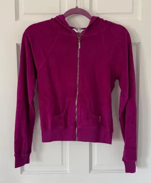 vintage y2k women's Hard Tail fuchsia terry cloth zip up hoodie size medium thumbnail 1
