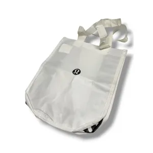 Lululemon Small Reusable Tote Bag White Black Snap Closure Shopping Gym Carryall thumbnail 5
