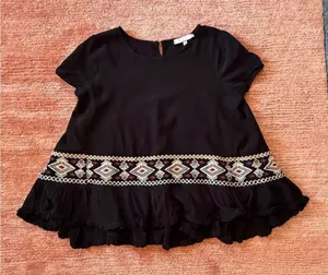 Anthropologie Eri + Ali S Black Boho Embroidered Peplum Top thumbnail 1