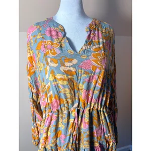 Entro Floral Mini Dress Womens Medium Blue Pink‎ Excellent Tiered Boho thumbnail 7