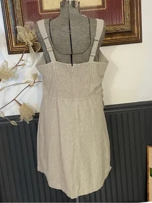 Abercrombie & Fitch Linen Blend Asymmetrical Ruched Square Neck Dress XL🧡🎀 thumbnail 4