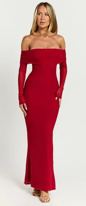 New Showpo Diamond Bethanie Maxi Dress Off Shoulder Mesh Dress MSRP $129 thumbnail 1