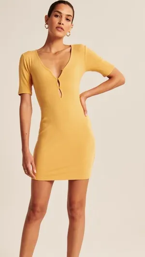 Abercrombie | NWT Triple‎ Keyhole Knit Mini Dress in Yellow Size Large thumbnail 1