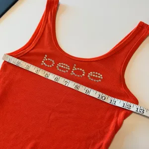 BEBE rhinestones embelished signature ribbed tank top, orange, size S, NWOT thumbnail 3