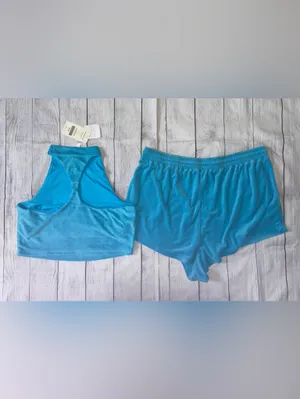 Fabletics Turquoise Blue Athletic Tank and Shorts Terry Set thumbnail 8