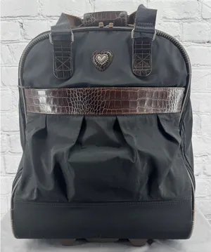 VTG Brighton Black Bag Brown Leather Accents Wheeled Carry-On Luggage 21" thumbnail 1