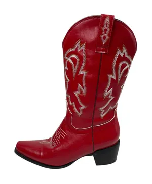 Womens Red Faux Leather Classic Embroidered Mid Calf Western Cowgirl Boots 6.5 thumbnail 1