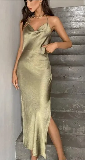 Princess Polly Alissa Green Slit satin strapless halter maxi dress in size 12 thumbnail 1