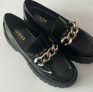 Guess Women's Hillford Shiny Black Faux Leather Platform Chunky Loafers Sz 7.5 thumbnail 2