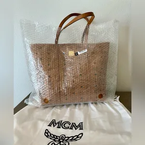 MCM Arena Top Zip Shopper Visettos Cognac thumbnail 13