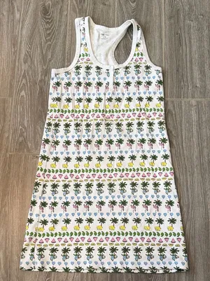 Roller Rabbit White Pima cotton printed tank dress pajamas lounge XS tropical thumbnail 1